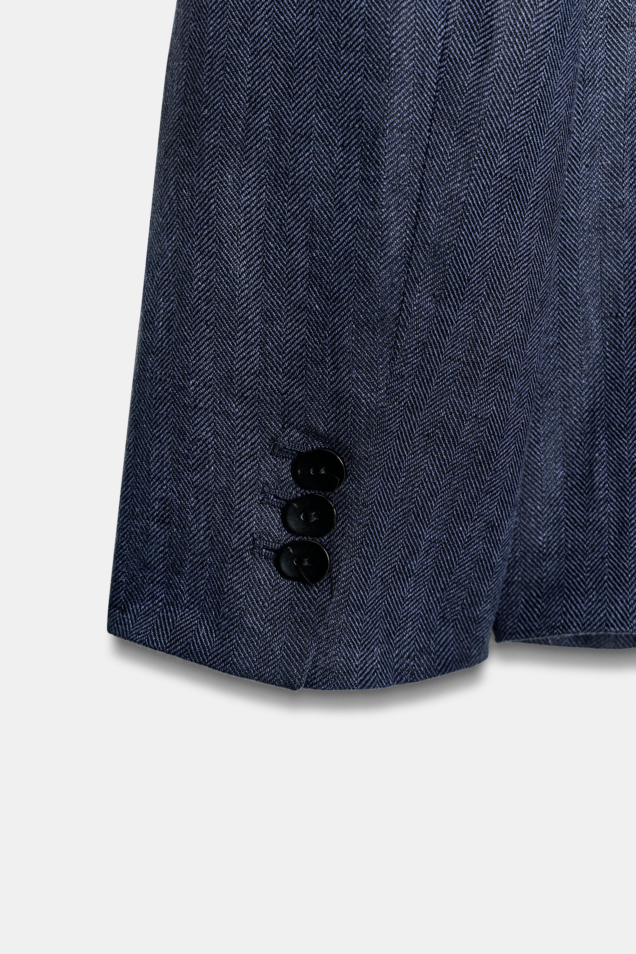 100% HERRINGBONE LINEN FITTED BLAZER